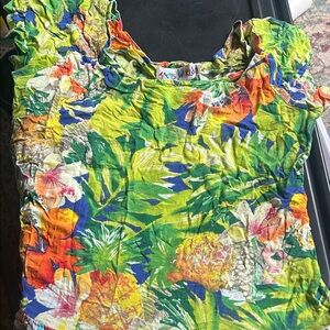 Jams World Colorful Tropical Print Dress Pineapple Hibiscus